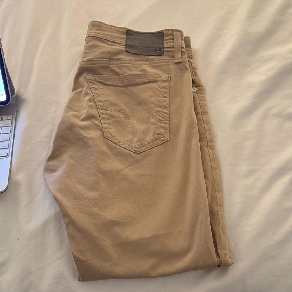 AG Adriano Goldschmied Everett Beige Slim Straight Pants
